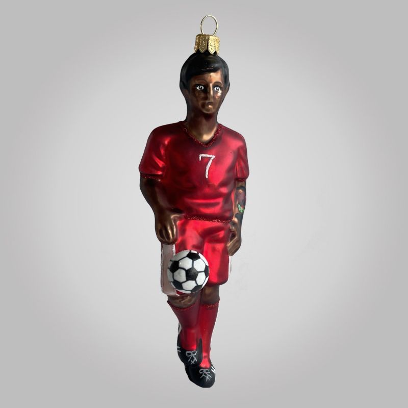 Christbaumfigur, Fußballer mit rotem Trikot, 5 x 15 cm