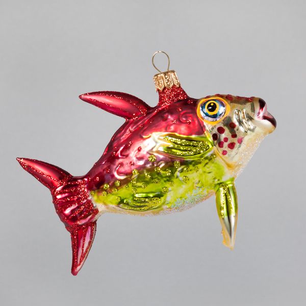 Christbaumkugel, Fisch, Rot/Gold, 8 x 12 cm