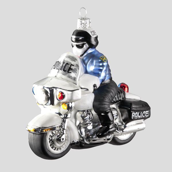 Christbaumkugel, Cooler Polizist mit Motorrad, 11 x 10 cm