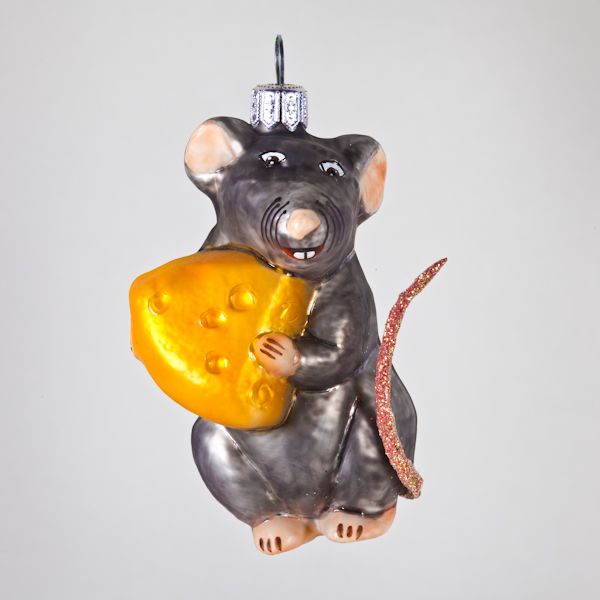 Christbaumkugel, Maus mit Käse, 5 x 8 cm